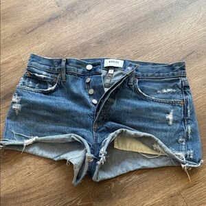 Agolde Raw-Hem Distressed Denim Shorts in Dark Blue